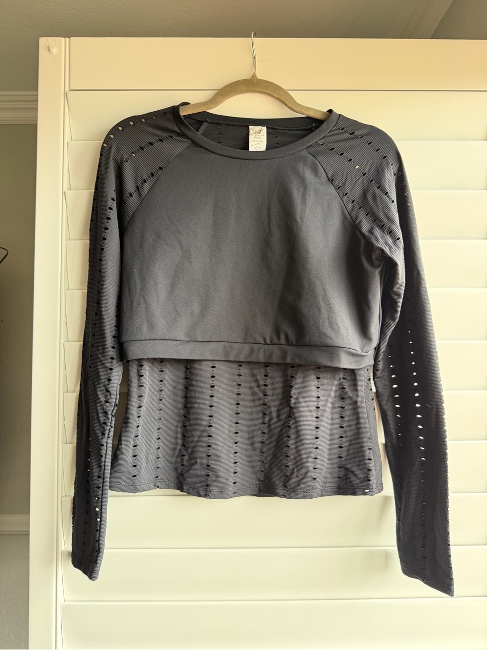 Fabletics Charcoal Black Layered Long-Sleeve Performance Tee